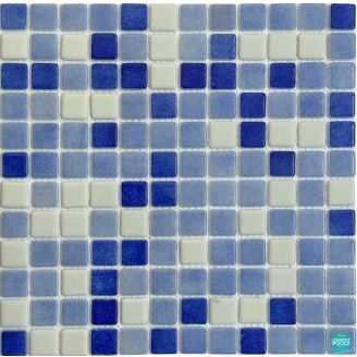 Mozaic piscina mixt albastru deschis - 2.5 * 2.5 cm, suport plasa 