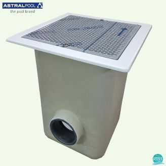 Sifon patrat beton Norm, poliester si fibra de sticla, grilaj inox AISI-316, D75 mm, debit 15 mc/h, 330 *330 mm AstralPool