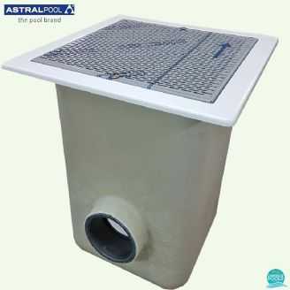Sifon patrat beton Norm, poliester si fibra de sticla, grilaj inox AISI-316, D160 mm, debit 95 mc/h, 512 *512 mm AstralPool
