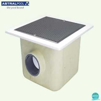 Sifon patrat beton, poliester si fibra de sticla, grilaj inox AISI-316, D140 mm, debit 54 mc/h, 512 *512 mm AstralPool