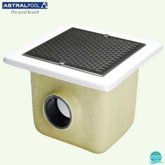 Sifon patrat beton, poliester si fibra de sticla, grilaj inox AISI-316, D110 mm, debit 33 mc/h, 330 *330 mm AstralPool